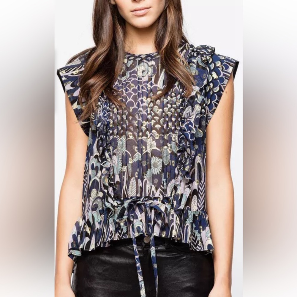 Zadig&Voltaire women’s silk top, sleeveless, lurex detailing.
